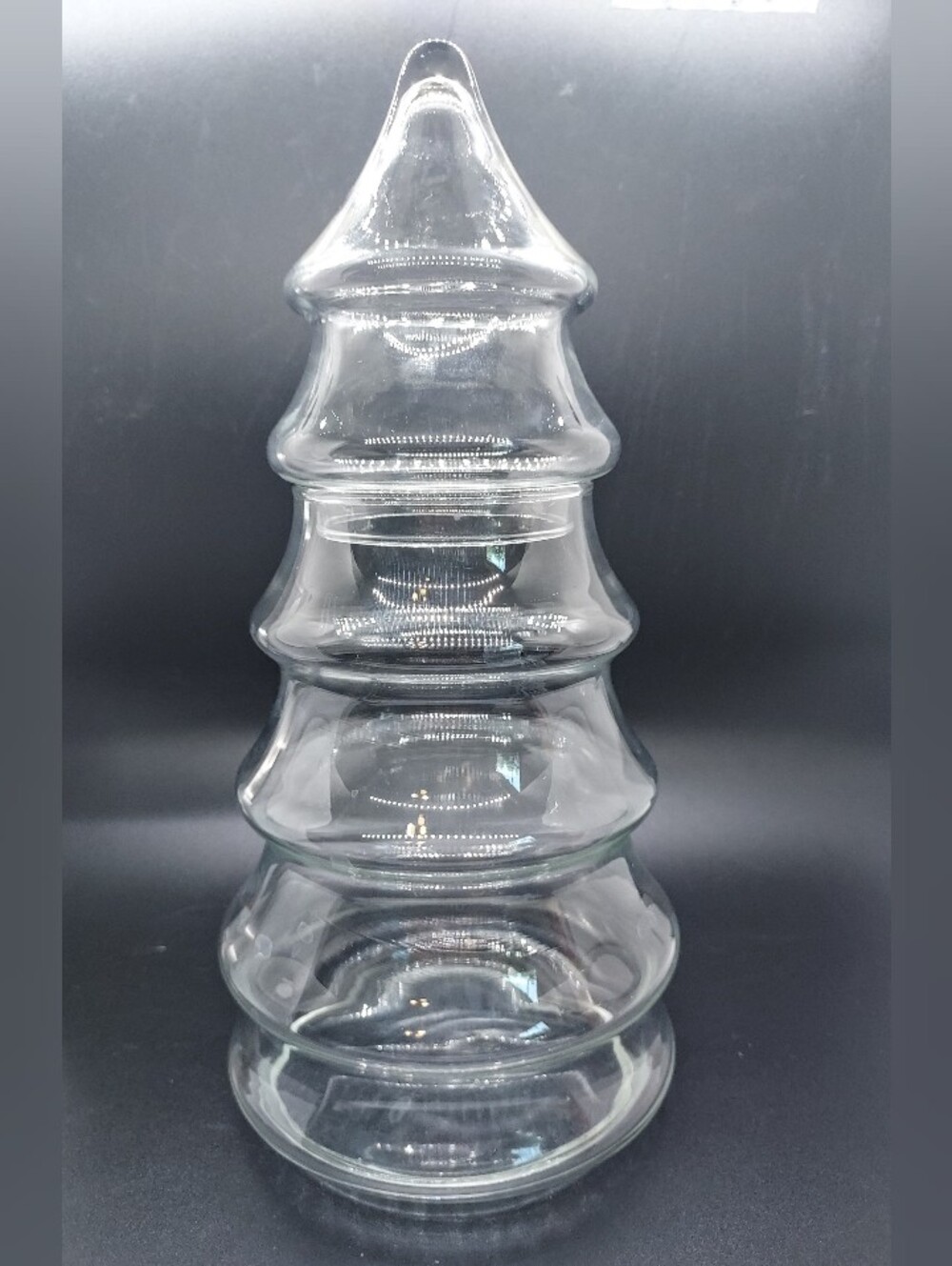 Vintage 2 Piece Clear Glass Christmas Tree Apothecary Jar 11" Libbey Clear Glass